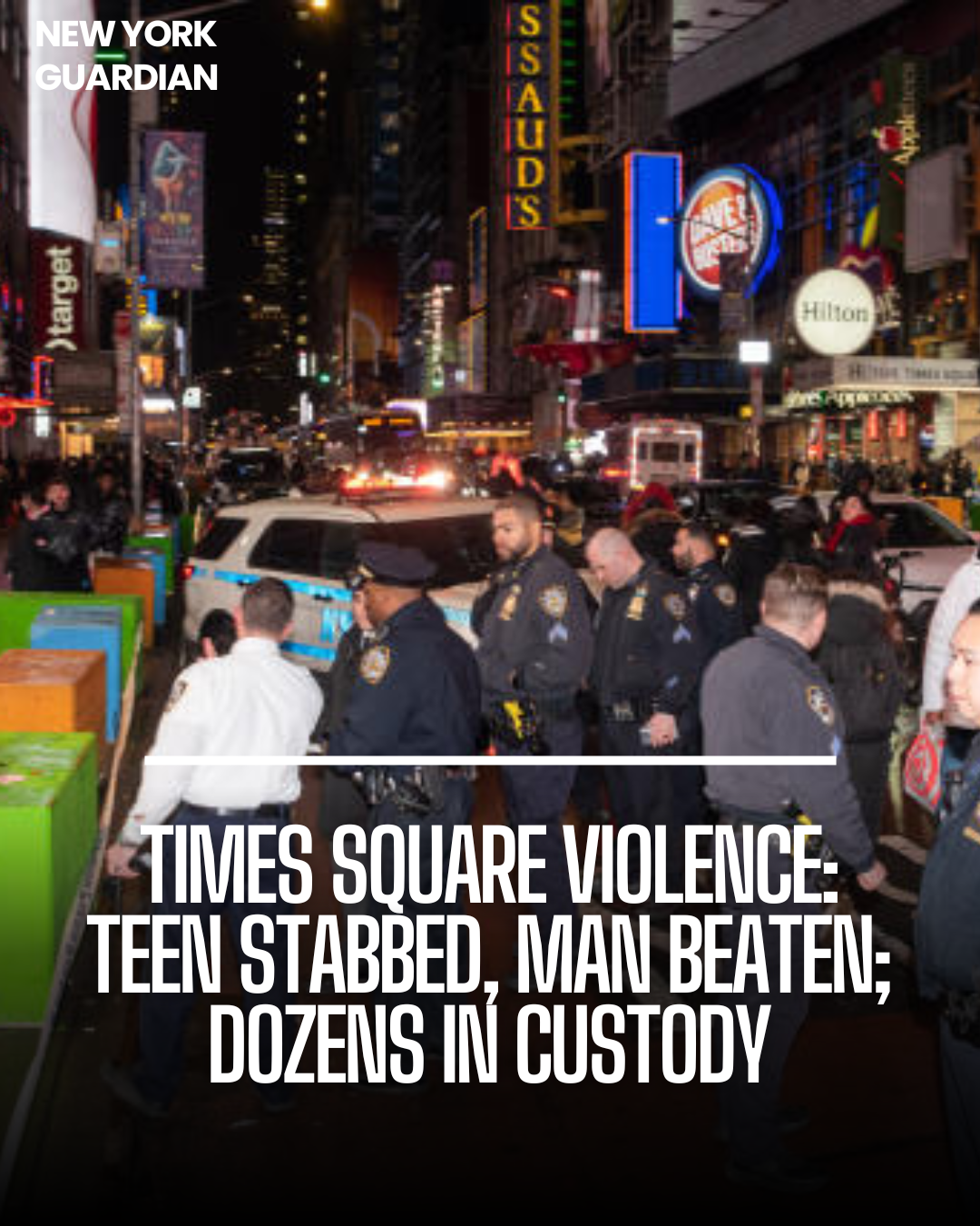 Multiple violent occurrences have shaken Times Square, with a youngster slashed and a guy battered.