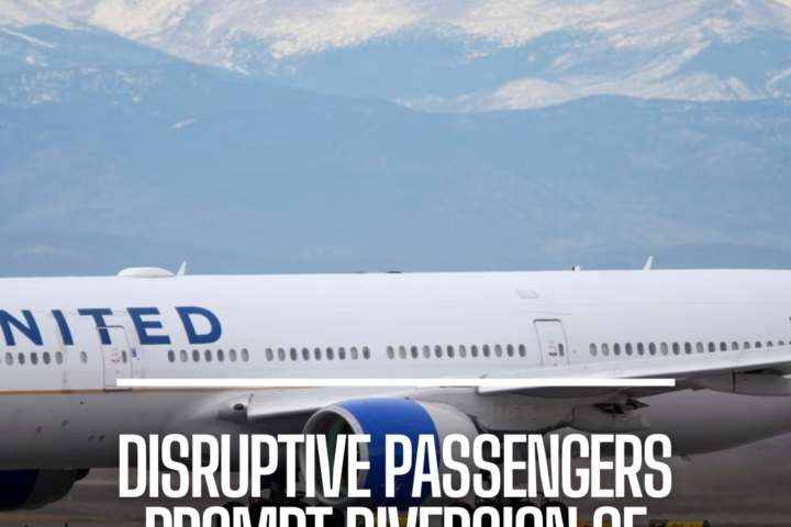 United Airlines Flight 883 was diverted to Maine owing to disruptive behaviour by two inebriated passengers.