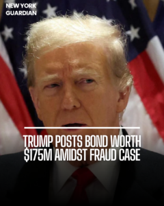 Ex-US President Donald Trump issued a $175m (£140m) bond in his New York civil fraud case, staving off asset confiscations by the state.