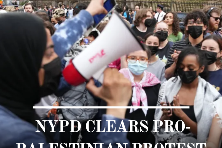 NYPD officers in riot gear dismantled a pro-Palestinian protest encampment set up on Fordham University's Lincoln Centre campus.