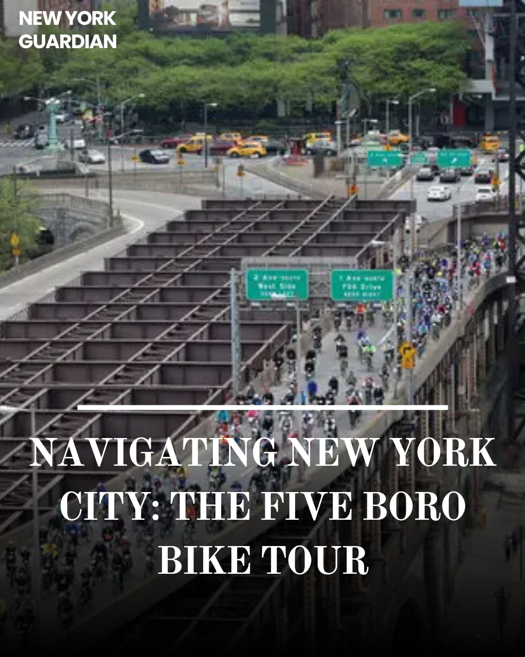 The Five Boro Bike Tour begins at the intersection of Franklin and Church Street, with Wave 1 cyclists.